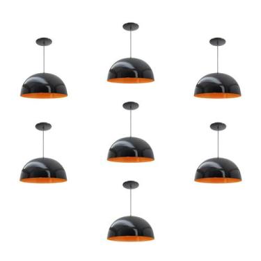 Imagem de Kit 7 Luminária Pendente Meia Lua 24cm Com Interior Laranja Fiação 110
