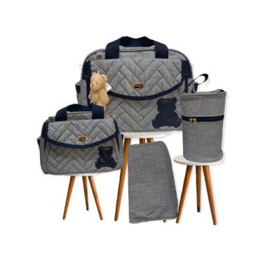 Imagem de Kit Bolsa Maternidade Cinza com Azul Urso Bebê  Nenê  Mamãe - Ludy Bab