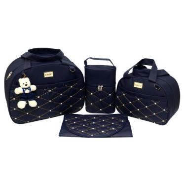 Imagem de Kit Bolsa Mala Maternidade Bebê Menino 4 Peças Marinho - Isadora Baby