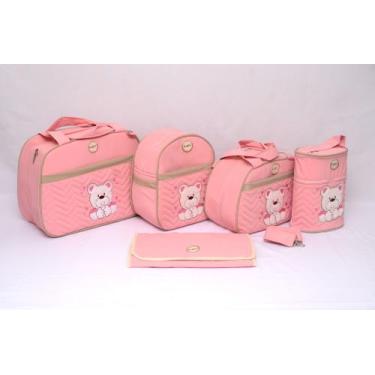 Imagem de kit Bolsa Mochila Maternidade Menina 5 Peças Urso - Isadora Baby