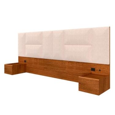 Imagem de Cabeceira Suspensa Cama Queen Sierra Com Led Fre/bouclé Off White - Ma Freijó/bouclé Off White