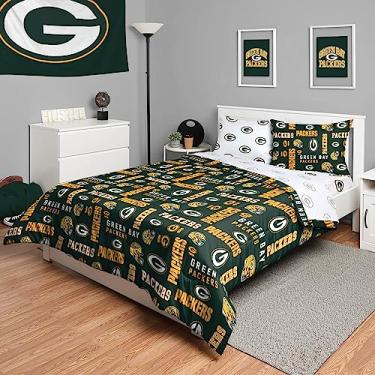 Imagem de FOCO Conjunto de cama Green Bay Packers pacote com 5 (edredom, topo, lençol de cima e 2 fronhas) – completo