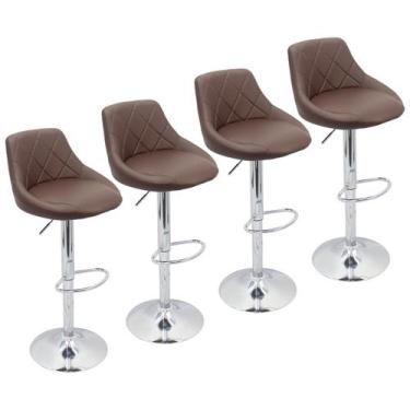 Imagem de Kit 4 Banquetas Milano Carmel Estofada Giratória c/ Regulagem - Café -
