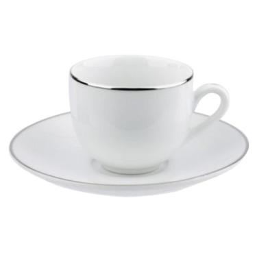 Imagem de Xicara de Chá Café Com Pires 220ml Porcelana Borda Prata Luxo Legacy S