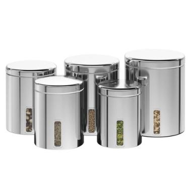 Imagem de Conjunto de Potes para mantimentos 5 Peças Inox com tampa e visor - Br