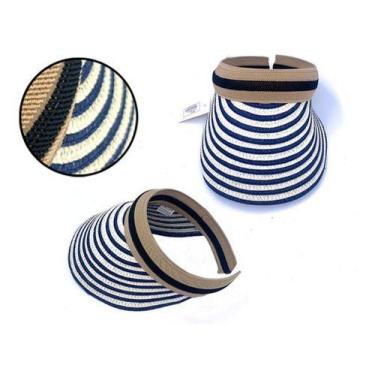 Imagem de Viseira De Praia De Palha Trançada Feminina Tiara Listrado - Mrvendas,