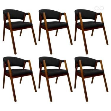 Imagem de Kit 6 Cadeiras de Jantar Estofada Poltrona Ravena em Madeira Castanho 