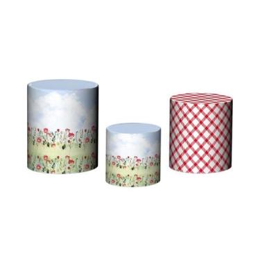 Imagem de Trio De Capa Cilindro - Flores Vermelhas Bosque Aquarela 013 - Via Cor