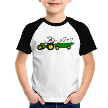 Imagem de Camiseta Raglan Infantil Fazendeiro - Foca na Moda, Branco, Preto, 6