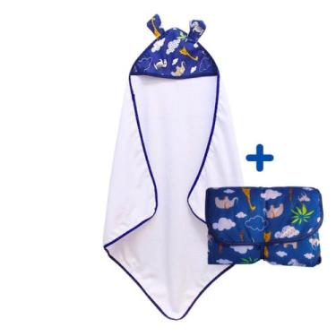 Imagem de kit Toalha de Banho Infantil com Capuz + Trocador de Fraldas Portátil 