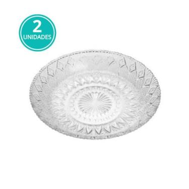 Imagem de Kit 2 Prato Bolo Tigela Travessa De Vidro Para Torta Pudim 30x6cm - CL