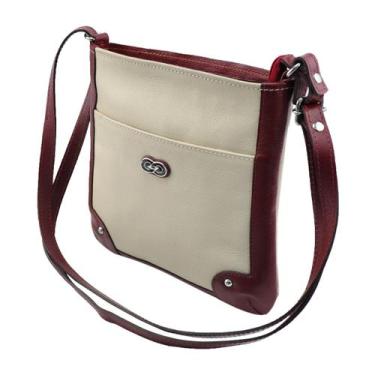 Imagem de Bolsa Tiracolo Feminina MONZA em Couro Galvani, Bone com vinho
