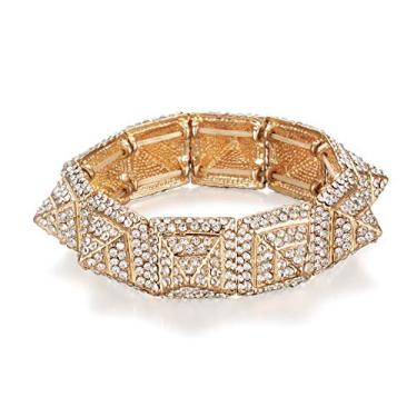 Imagem de OSCCI Pulseira feminina de fantasia de pirâmide brilhante de cristal hip-hop dourado pulseira com contas de liga elástica, 2.90 inches, Metal, Sem Pedra Preciosa