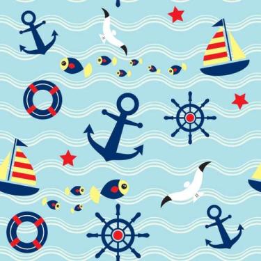 Imagem de Papel de Parede Decorativo Baby Meninos Barquinhos e Âncoras Azuis 3,3