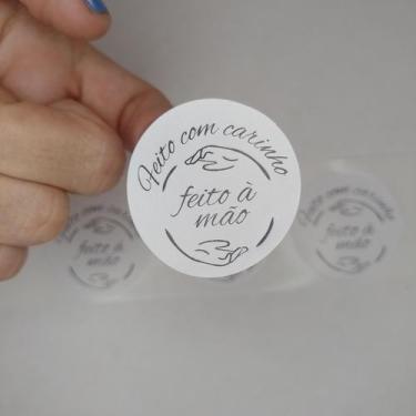 Imagem de 100 Etiquetas Adesivas, Feito a mão, com carinho 4 cm - Teodoro impres