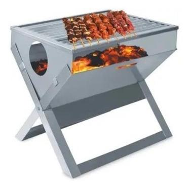Imagem de Churrasqueira Portátil Dobrável Inox Carvão Camping - Alfa Suportel