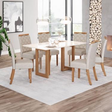 Imagem de Mesa de Jantar 6 Lugares Yara Natural/Off White/Linho - Henn