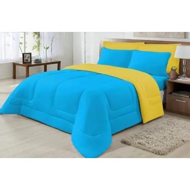 Imagem de Edredom Casal Malha 100% Alg Antialérgico Tuirquesa/Amarelo - Nathalia