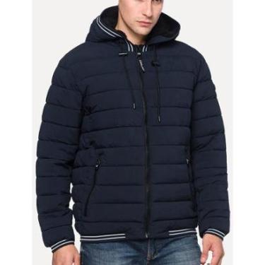 Imagem de Jaqueta Calvin Klein Masculina Hoodie Matelassê Stripes Azul Marinho-Masculino