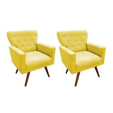 Imagem de Kit 2 Poltronas Decorativa Aurora Suede Amarelo Pés Madeira Ms Decor -