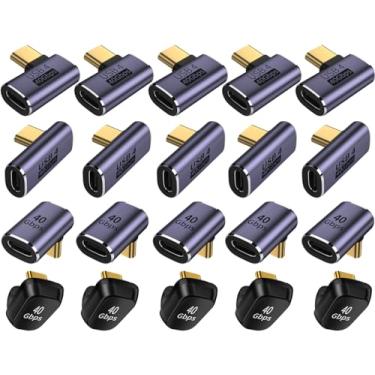 Imagem de ShineeKee 4 adaptadores USB C mistos USB 4.0/Thunderbolt 4 com ângulo reto de 100W 40Gbps 90/180 graus, extensor de conector em forma de U para celular, interruptor, deck a vapor, tablet, laptop