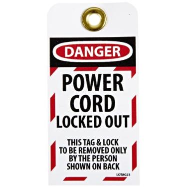Imagem de NMC LOTAG23 "Danger - Power Cord Locked Out" Etiqueta de bloqueio, vinil inquebrável, 7,6 cm de comprimento, 15 cm de altura, preto/vermelho em branco (pacote com 10)