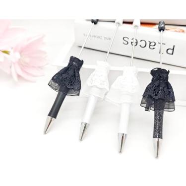 Imagem de QFSH 4 peças de caneta esferográfica, com contas, divertida, criativa, faça você mesmo, multicolorida, fofa, com contas de plástico, tinta preta, 1,0 mm (cor 5)