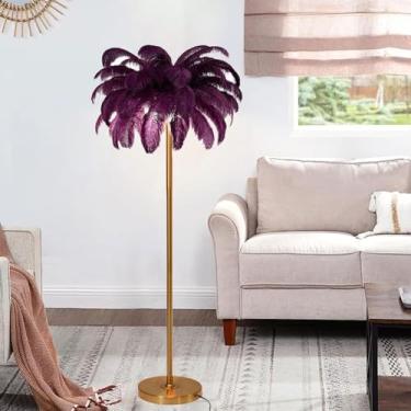 Imagem de Luminária de chão nórdica, luminária de chão de penas naturais regulável, proteção ocular, iluminação de leitura, luz alta para sala de estar, quarto, escritório