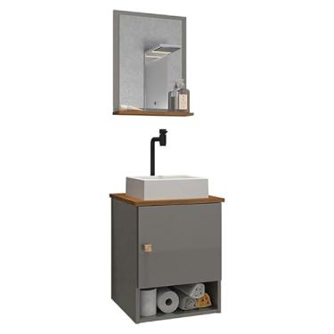 Imagem de Gabinete Banheiro Lima Tulipa Bco Torneira Valv Click Black Cor: Titanium/Nature