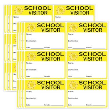 Imagem de Adesivo autoadesivo para passe de visitante escolar de 8,9 cm x 6,3 cm, etiquetas de crachá de visitante, 2 cores, etiquetas de identificação de visitantes para escola, creche, hospital, clínica,