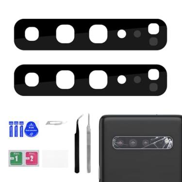 Imagem de BESJMYT Pacote com 2 lentes de reposição para câmera traseira Samsung Galaxy S10 5G Lente de vidro adesiva para câmera traseira com kit de reparo de ferramenta de reparo completa Pinça pano de poeira