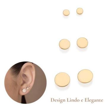 Imagem de Kit Brincos Redondos Rommanel Para Primeiro Segundo E Terceiro Furo Ba