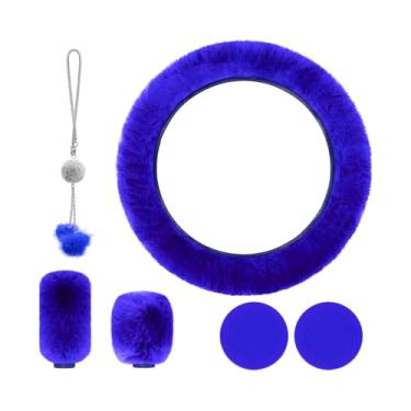 Imagem de Yourkar Conjunto de 6 peças de capas de volante fofas, capa de volante macia de 38 cm, capa de freio de mão, capa de câmbio de marcha, porta-copos e acessório de espelho de carro, acessórios para