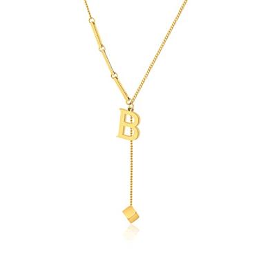 Imagem de Gargantilha simples e delicada de aço inoxidável com 26 letras, pingente de cubo pequeno, colar feminino banhado a ouro 18 quilates delicados, Metal