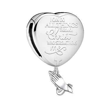 Imagem de MiWangLing Pingente de coração com versículo bíblico cristão para pulseira Pandora presente de batismo gravado com Deus Todas as coisas são possíveis, Metal, Sem Pedra Preciosa