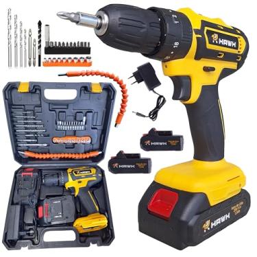 Imagem de Parafusadeira E Furadeira 2 Baterias 20v 1,5mah 3/8 Hawk Para Concreto, Madeira e Ferro com Bateria de Lítio
