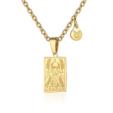 Imagem de Colar de signo do zodíaco para mulheres, pingente de cartão de tarô, dupla face, ouro, aço inoxidável, impermeável, não mancha, joia da amizade, presente para meninas, 0.74 x 0.47, Aço inoxidável, não sabe,