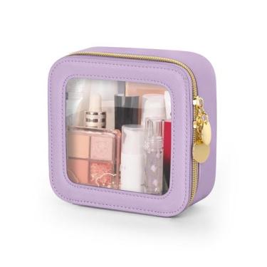 Imagem de Bolsa de maquiagem Soimeat Mini impermeável de couro transparente roxo