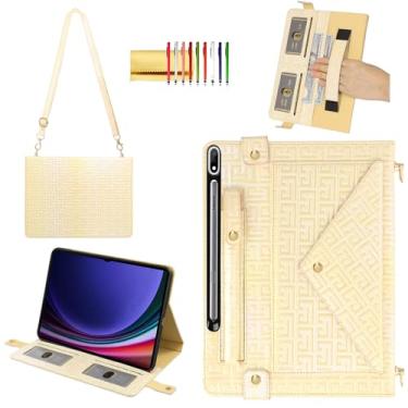 Imagem de Capa brilhante para Samsung Galaxy Tab S7/S8/S9/S9 FE 2023 27.7 cm 27.9 cm, bolsa carteira iridescente Techcircle com suporte para caneta + compartimentos para cartão + alça de mão + alça de ombro,