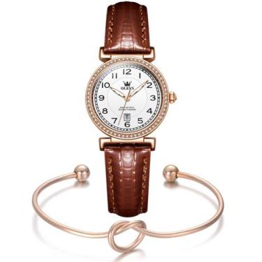 Imagem de Kit Relógio Mini Feminino Dourado Pedra Strass + Bracelete Nó - OLEVS