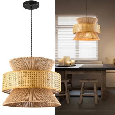 Imagem de ADCTHOME Luminária Pendente De Vime, Lustre Boêmio De Teto, Luminária Suspensa Embutida De Vime, Lustre De Cesta De Lâmpada Trançada Para Ilha De Cozinha, Corredor, Quarto, Jantar