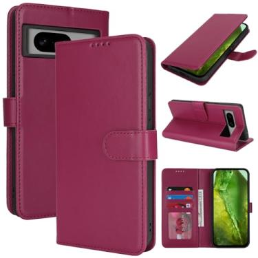 Imagem de SunYoo Capa carteira para Google Pixel 8a com suporte para cartão, capa carteira Pixel 8a para homens e mulheres, capa de telefone flip de couro à prova de choque com fivela magnética - vermelha