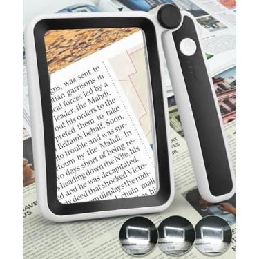 Imagem de AKKYCVS Lupa Para Leitura, Lupa Recarregável De 5X Para Páginas Grandes Com Luz, Lupa Retangular Dobrável E Regulável Para Leitura De Livros Com Letras Pequenas Para Idosos Com Baixa Visão, Preto E