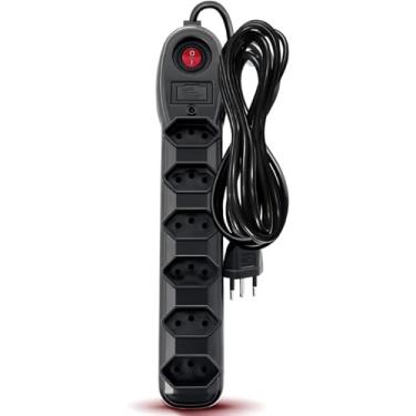 Imagem de Filtro de Linha 6 Tomadas Protetor Eletrico Régua Linha Extensão C Chave Liga/Desliga Bivolt Preto C Fusivel Protecao Disjuntor Ultra Super Resistente Homologado Inmetro Original E&A