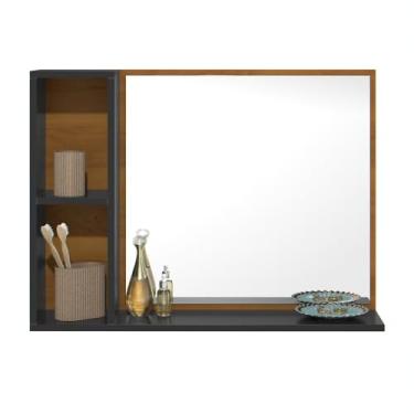 Imagem de Espelheira Bali Gabinete Armário Para Banheiro De Parede Suspenso Nicho com Prateleira e Espelho (Preto/Nature)
