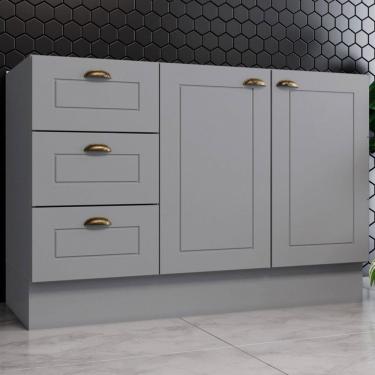 Imagem de Balcão de Cozinha para Pia 120 Cm Americana 2 Portas 3 Gavetas 100% Mdf Cinza - Henn