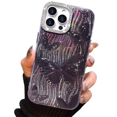 Imagem de I-MGAE-IN-AR Capa compacta para iPhone 14 Pro Max design borboleta, moldura de proteção de lente de câmera de diamante 3D, capa protetora de TPU macio e macio à prova de choque para mulheres meninas