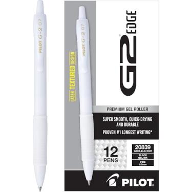 Imagem de PILOT G2 Canetas de rolo de gel premium, caneta branca de borda, experiência de escrita sensorial, ponta fina de 0,7 mm, caixa de 12 quilates - Ideal para escola, diário e escritório