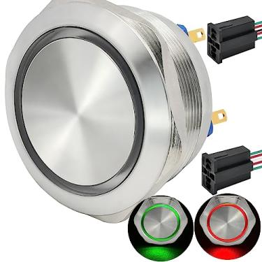 Imagem de ZJWZJH 40Mm 1.57 Momentary Big Push Button Switch 2 Color Light Red And Green 12Vdc/Ac Aço Inoxidável 316 À Prova D'Água Ip67 Dpdt Com Fio (Volts, 12)