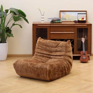 Imagem de N&V Cadeira Fireside, sofá de chão sem braços de meados do século, espreguiçadeira macia de chenille premium, cadeira de espuma para sala de estar, quarto e escritório (marrom, solteiro)